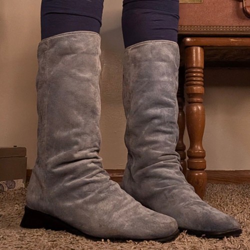 Leather suede slouch boots - leather,