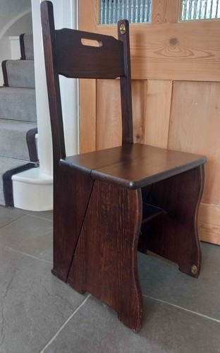 Vintage oak library step - library, chair