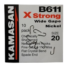 Kamasan Hooks - Pack of B611 X Strong Size 20 Barbed Wide Gape Nickel