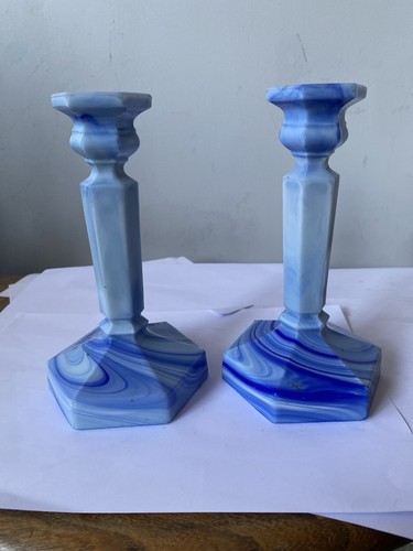 Pair victorian blue slag - victorian,