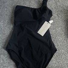 Gideon Oberson uk 10 one shoulder swimsuit diamanté Swarovski black cup support