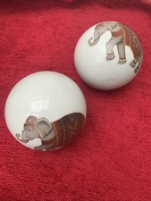 2 Vintage? Ceramic Carpet Bowls With Elephants 9cm Diameter 400g Each (stub