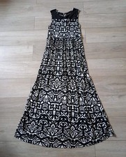 Debenhams Black & White Abstract Print Flared Maxi Dress Lace Top Holiday UK12