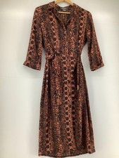 Primark Brown Snake Print Midi Shirt Dress Belted 3/4 Sleeve UK 12 Day Work
