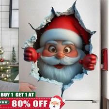 Reusable 3D Santa Breaking Through Window , Wall , Door Xmas Decoration Sticker