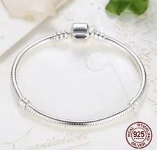 925 Sterling Silver Snake Chain Bracelet 21cm Fits European Charm Beads Gifts
