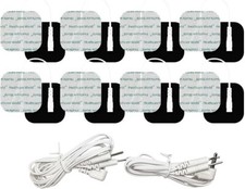 Set of 8 Square 5cm x 5cm TENS Electrodes and 1 Pair of Male Conductive Leads