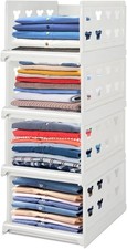 Stackable Wardrobe Storage Organiser Plastic Closet Shelves Basket Set of 4 