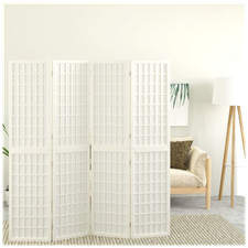 Room Divider 4-Panel 160x170cm White Solid Fir Wood Rice Paper Shoji Screen Zen