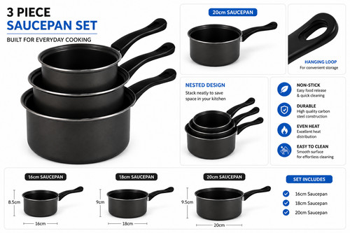 3pcs non stick saucepan - stick, set
