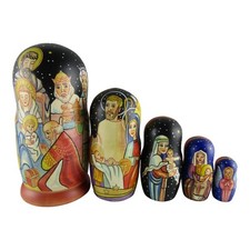 Nesting Doll 7" 5 Piece, Jesus Nativity Hand Made Matte Russian Matryoshka Set