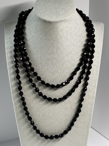 Vintage necklace faceted black - necklace,
