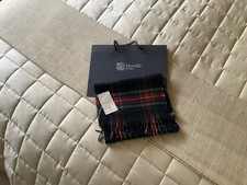 JOHNSTONS OF ELGIN BLACK STEWART TARTAN CASHMERE SCARF BRAND NEW WITH TAGS