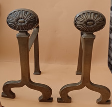 Pair of Vintage light weight Brass Fire Dogs with floral flower design