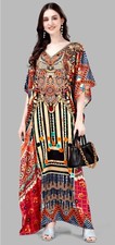 New Women Long Satin Silk Kaftan Free Size Fits M Up to 3XL