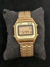 1980s Vintage Pulsar Alarm Chronograph Digital Watch Quartz Gold Tone Y789-5059