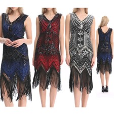 Ladies 20s 1920s Roaring Flapper Costume Sequin Gatsby Fancy Dress