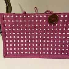 Small Hessian Jute Gift Pink Spotty Birthday Christmas Present Carry Bag 26x19cm