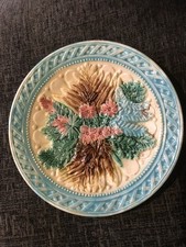 MAJOLICA Antique French Flowers & Ferns Decorative Plate 8 1/2” Good used con
