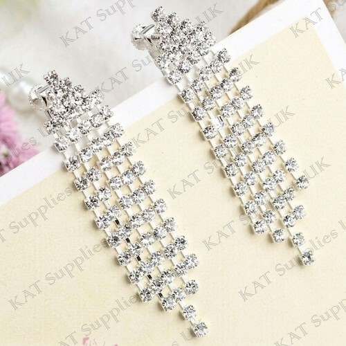 Silver diamante long drop - long,