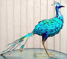 LARGE VIBRANT PEACOCK STUNNING GARDEN ORNAMENT SCULPTURE