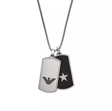Emporio Armani Men's Silver Dual Dog Tags Necklace Stainless Chain Pendant £120