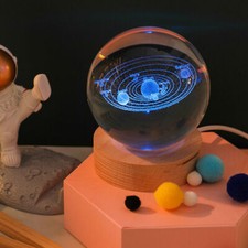 USB 3D Moon Planet Globe Galaxy Night Light LED Crystal Ball Table Lamp Bedside