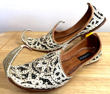 Paposh Men’s Indian Khussa Style Wedding Shoes Slippers UK 6 Leather Curled Toe