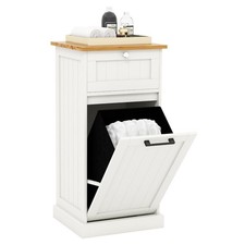 Freestanding Laundry Cabinet with Wicker Basket and Drawer White