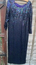 Vintage Long Sequin Dress Midnight Blue By Cathy Dunbar UK Size 12/14