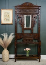 Antique oak hall stand - oak, with
