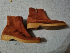 Vintage BHS Rust Brown Suede Low Winter Lined Zip Boots In Size 7 UK