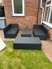 Grey Rattan Garden Furniture Seating Set 2x Matching 3 Seaters, Table/Glass