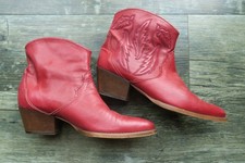 Zara red leather embroidered western ankle boots UK6