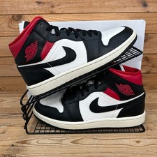 Nike Trainers Womens Size UK 6 Air Jordan 1 Mid Black Sail Gym Red Leather Shoes