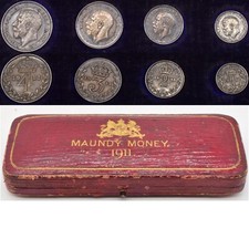 Silver Maundy Coin Set 1911 King George V Uncirculated Coins + Original Box