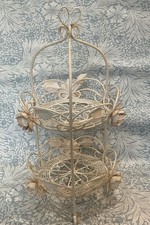 Cream Metal 2 Tier Cakestand / Fruit Stand  - Cottagecore 19in High.