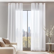Deconovo Net Curtains 48 Inch Drop, Soild Semi Transparent Sheer Curtains
