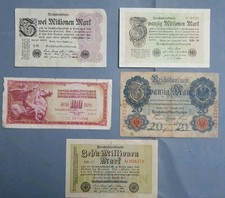 5 Old Bank Notes Mainly German