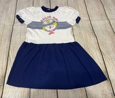 Vintage Girls Health Tex Sailor Girl Dress Blue White Pink Made in USA Sz 5 TbA3