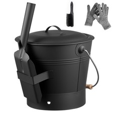 Uimoso Metal Ash Bucket Set with Lid, Shovel, Broom, Gloves, 9.8L Capacity