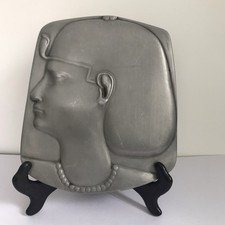Vintage Art Deco? Egyptian Style Wall Hanging Plaque Pewter & Resin 18cm high