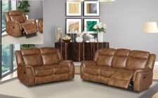 Tan Brown Leather Gel Recliner 3 Seater 2 Seater / Armchair Sofa Suite CLIFTON