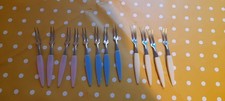 Small Vintage Pickle Cocktail Forks, Plastic  Pastel Coloured Handles, Canapés..