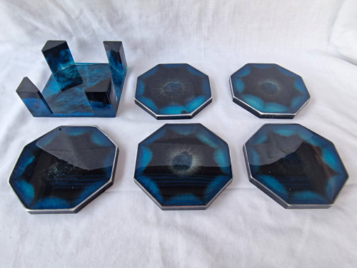 Handmade resin octagon coaster - resin,