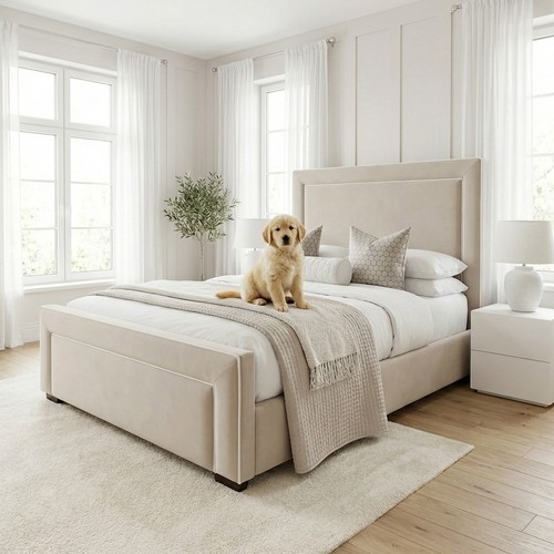 White piping bed frame - white,