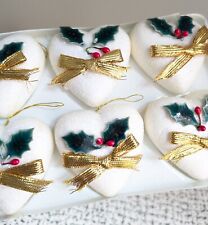 Vintage Retro White Polystyrene Heart Holly Bow Christmas Xmas Tree Decorations