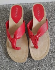 Ladies Markon Red Leather Toe Post Sandals, Summer Shoes Ladies UK Size 7