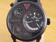 Mens Black Oskar Emil Rio Black Leather Multi Dial Military Dual Analog Watch