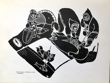 1970s Eskimo Art Print  by Juanisialuk Irqumia, Family at Work, Inuit Stonecut